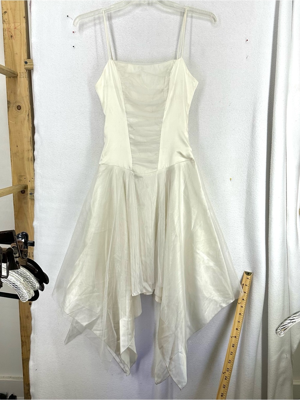 Ariella Y2K White Handkerchief Hem Ruched Fairy Dress Size S